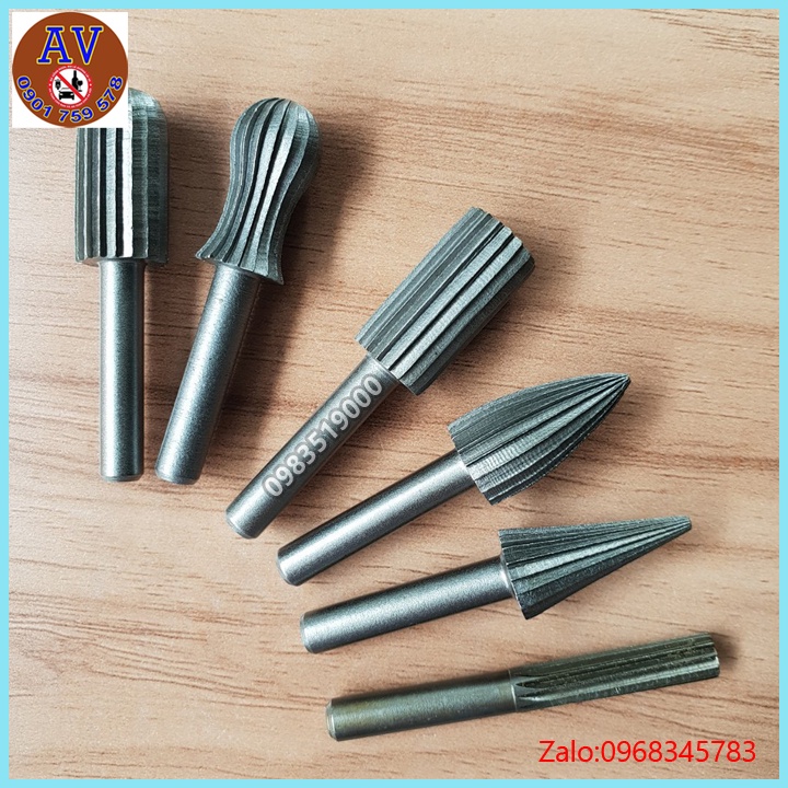 Bộ 6 Đầu Mũi Mài Khắc Lũa Gỗ Cán 6MM - Dụng cụ mài doa lỗ nhựa, kim loại, làm gỗ lũa cây cảnh Bonsai -