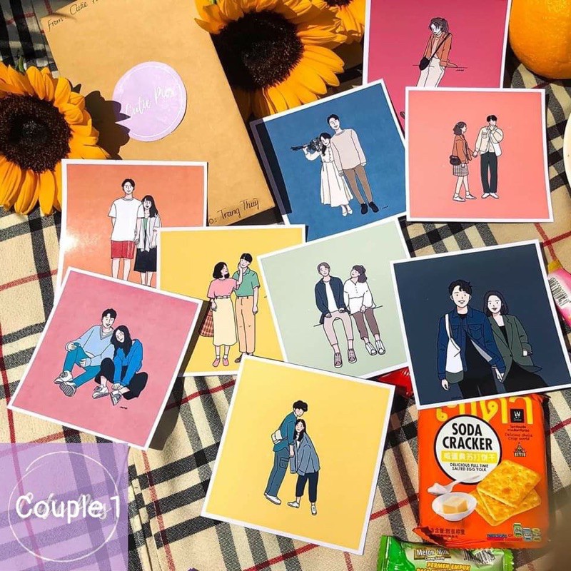 [ FreeShip ] Postcard Couple có sẵn, Hình dán tường cặp đôi couple decor phòng có sẵn
