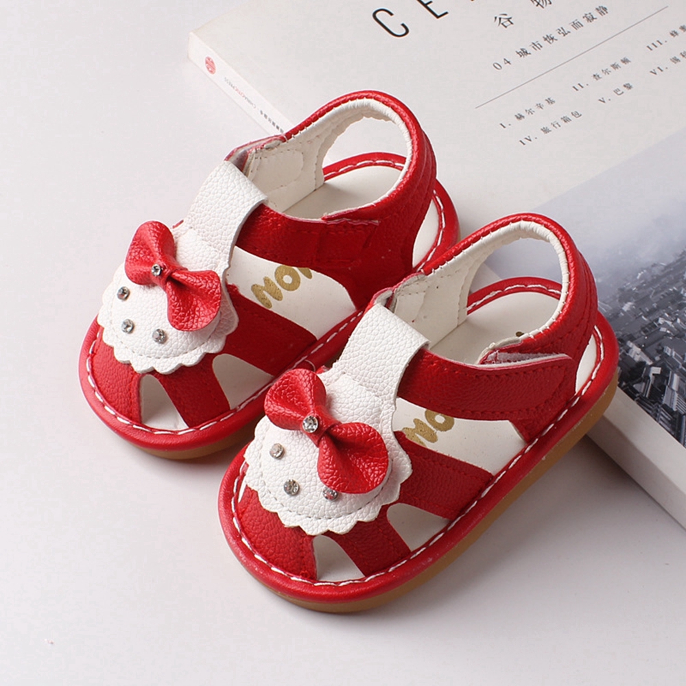 0-2 Years New Fashion Cute Bow Pre Walker Newborn Shoes for Baby White Sandals Shoes with Sound Infant Toddler Sandals