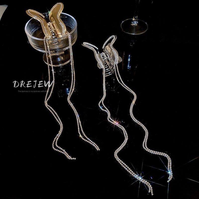 Kẹp Tóc Cá Mập Dát Kim Cương Dài Tua Rua Bằng Kim Loại Thời Trang Cho Nữ