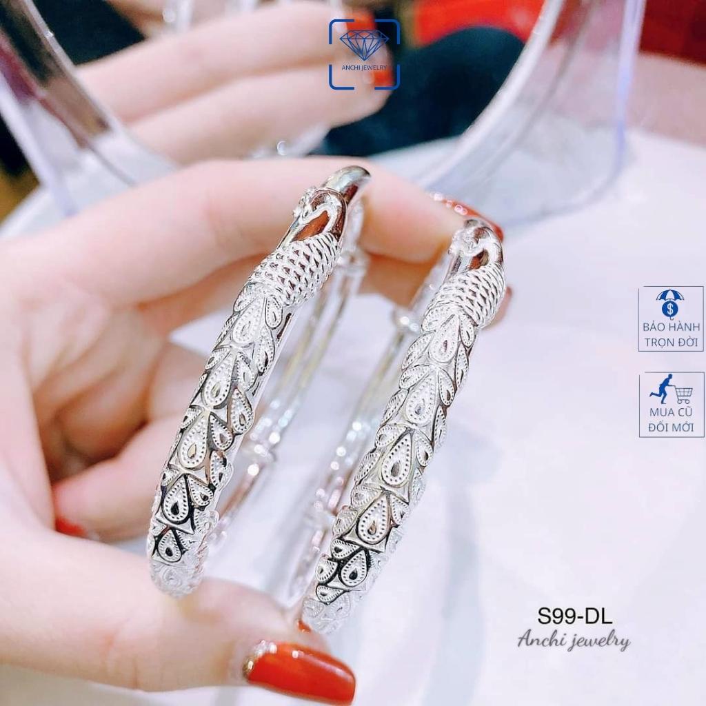 Kiềng tay bạc nữ họa tiết đuôi công, chuẩn bạc ta bao sáng không xuống màu - Anchi jewelry