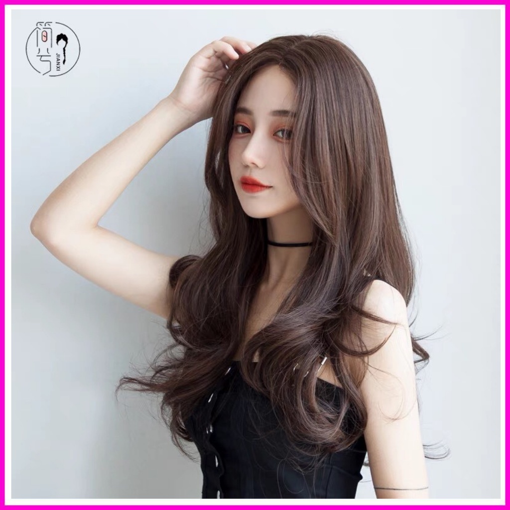 Tóc Giả Nữ Cả Đầu Đẹp💖𝑭𝑹𝑬𝑬𝑺𝑯𝑰𝑷💖Tóc Giả Nguyên Đầu Mái Bay Không Mái Dài Xoăn Đuôi 9105