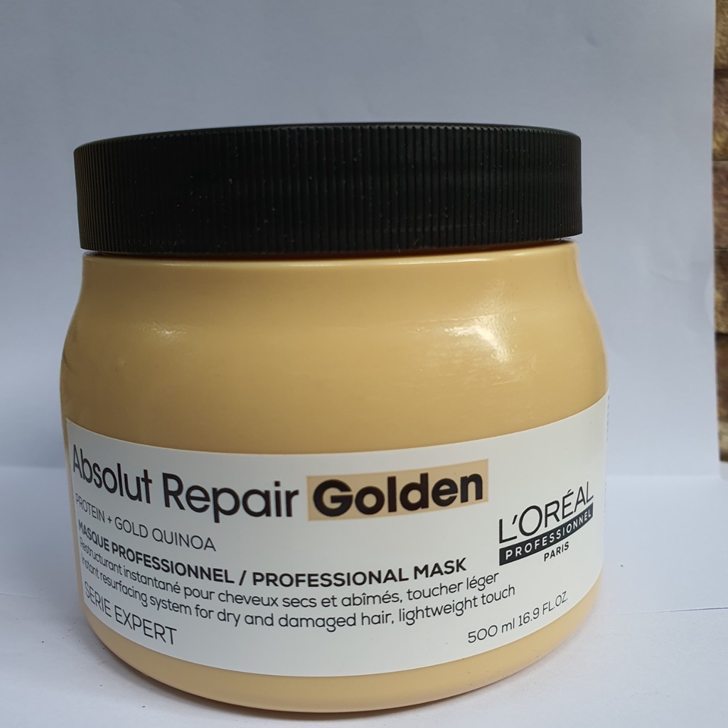 Dầu hấp Loreal Professionnel nhũ vàng phục hồi hư tổn toàn diện Absolut Repair Golden 500ml-250ml