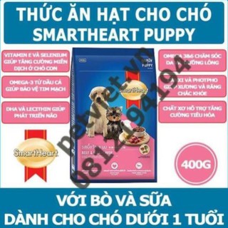 [THÁI LAN] SmartHeart Puppy Bò Và Sữa - Thức ăn hạt cho Chó - Gói 400g