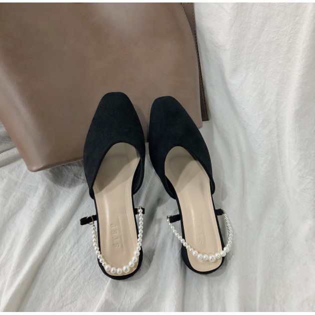 Lùi 1sz Sandal búp bê da lộn quai ngọc nữ tính G038