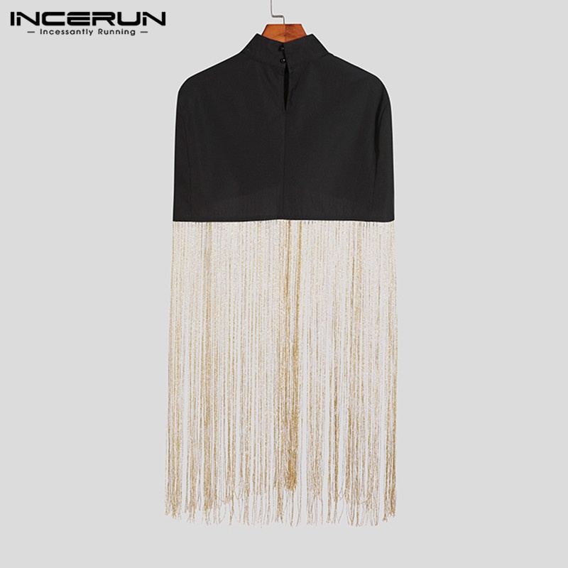 Áo croptop Incerun tay ngắn màu trơn phối tua rua thời trang cho nam