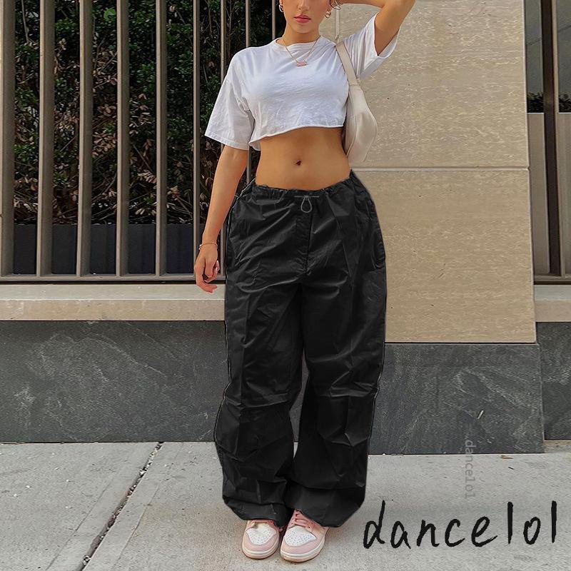 Quần Ống Rộng Lưng Thấp Màu Sắc Đơn Giản Cho Nữ Khiêu Vũ1O1-2000s y2k