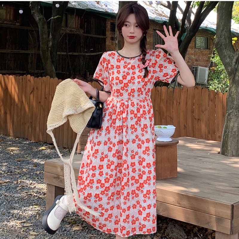 Đầm Tay Ngắn Hoạ Tiết Hoa Thiết Kế Hợp Thời Trang