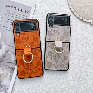 Phim Hoạt Hình Minnie Mickey Ốp Lưng Điện Thoại Samsung Galaxy Z Flip 4 5 6 7 Vòng Da PU Chống Sốc Dành Cho Samsung Z Flip4 Flip3