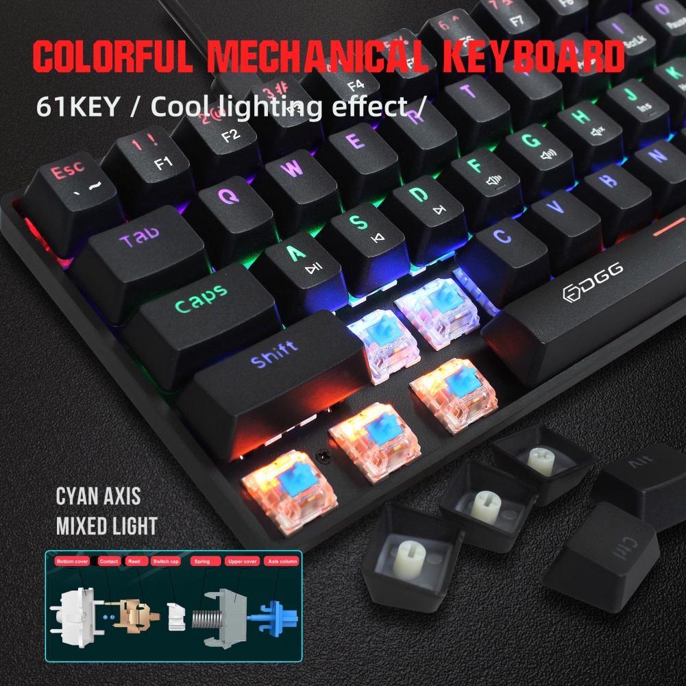 Bàn Phím Cơ Có Dây V900 Bàn Phím Chơi Game Văn Phòng Công Tắc Xanh 61 Phím Có Đèn Nền Màu Okase