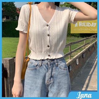 Áo cardigan LaNa cổ V dáng croptop chun eo, tay bồng phong cách Ulzzang Hàn Quốc C68