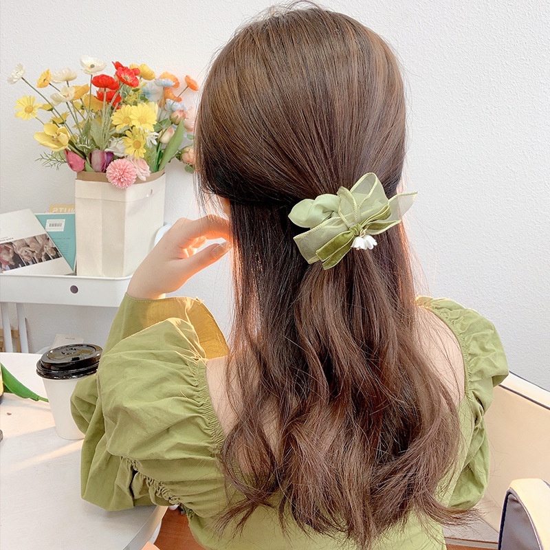 Dây Buộc Tóc Cao Su Co Giãn Phối Chuông Xanh Lá Phong Cách Thanh Lịch Dễ Phối Trang Phục