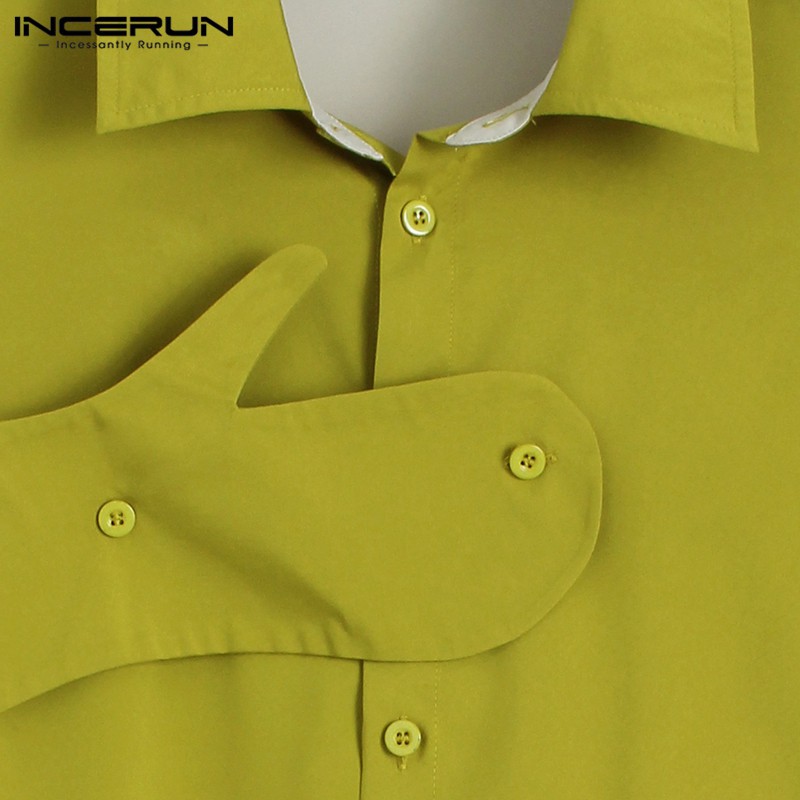 Áo Sơ Mi INCERUN Dài Tay Phối Màu Thời Trang Cho Nam Giới