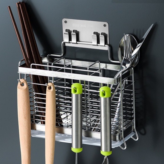Ống Đựng Đũa Thìa Dĩa 3 Ngăn Inox 304 Dán Tường Cao Cấp