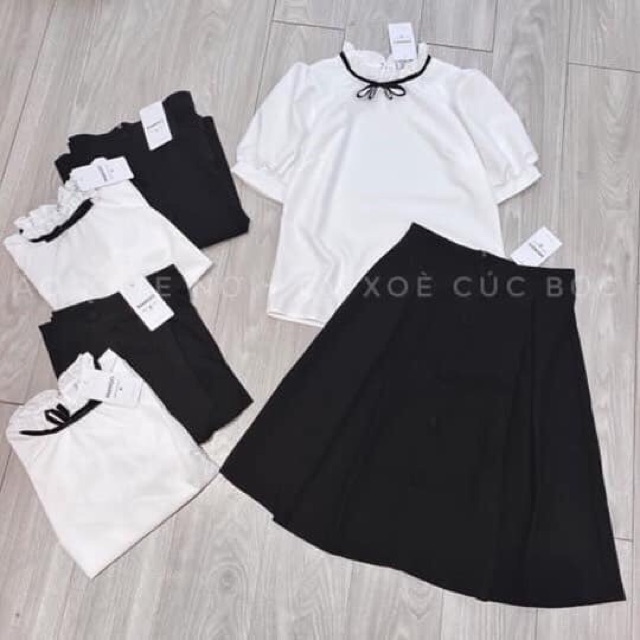 [KÈM ẢNH THẬT]ÁO TRẮNG KATE NƠ ĐEN