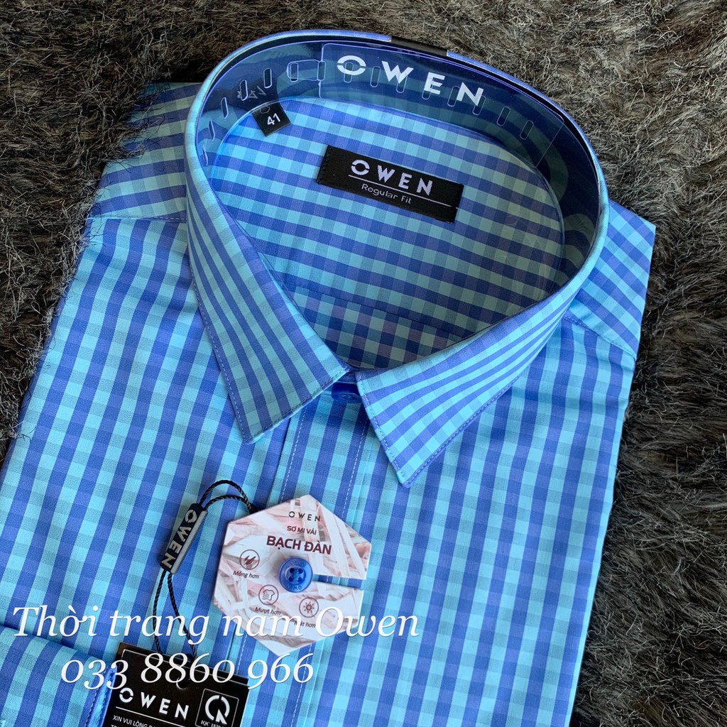 OWEN - Áo sơ mi dài tay Owen Slimfit chất sợi tre kẻ ngang xám xanh 23314 | BigBuy360 - bigbuy360.vn