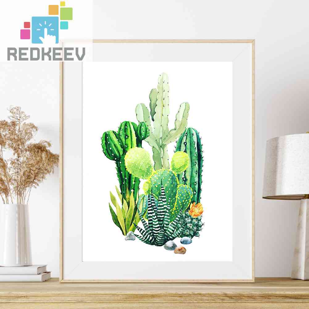 Bộ Tranh Đính Đá 5D Tự Làm Hình Cây Xương Rồng Xanh Lá