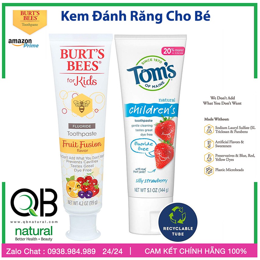 Kem đánh răng hữu cơ cho bé Burts Bees, Toms, Burt's Bees Toms USA - Diệt Khuẩn Hơi Thở Thơm Tho cho bé