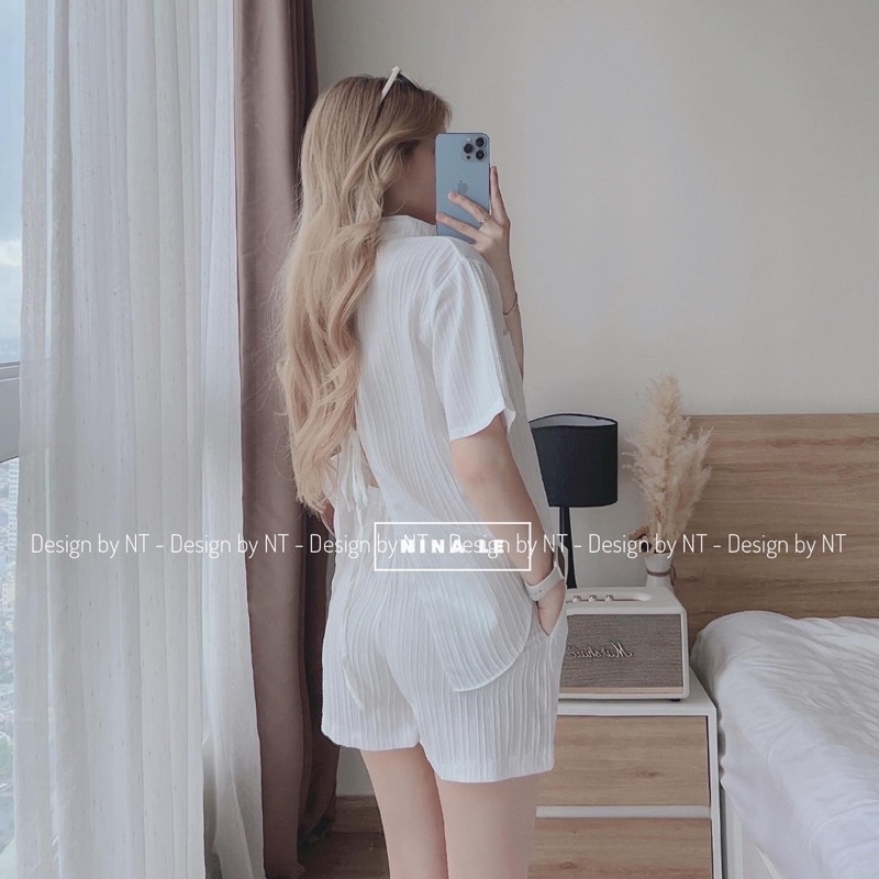 1tặng1•Set sơ mi Tây hở lưng cột dây