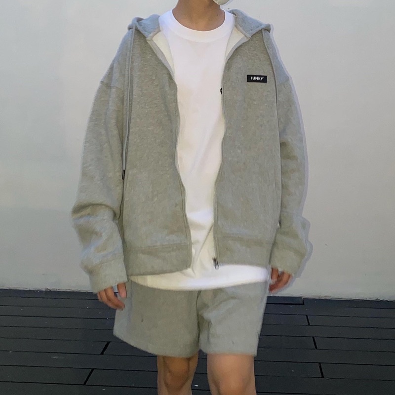 ÁO KHOÁC HOODIE ZIP NAM NỮ MŨ RỘNG FORM RỘNG UNISEX MÀU GREY XÁM FUNKY