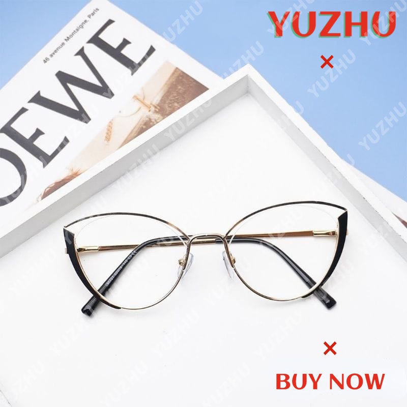 (YUZHU) Kính Mắt Mèo Kim Loại Thời Trang Phương Tây Chất Lượng Cao Có Thể Thay Thế Lens Minus