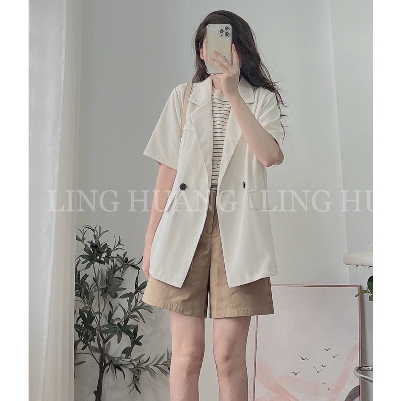 Áo blazer Boilingg tay ngắn 2 cúc hàng quảng châu