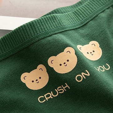 Quần dài cotton nguyên chất lưng vừa mềm mại co giãn thoải mái kháng khuẩn họa tiết gấu nhỏ đáng yêu màu xanh lá cho nữ