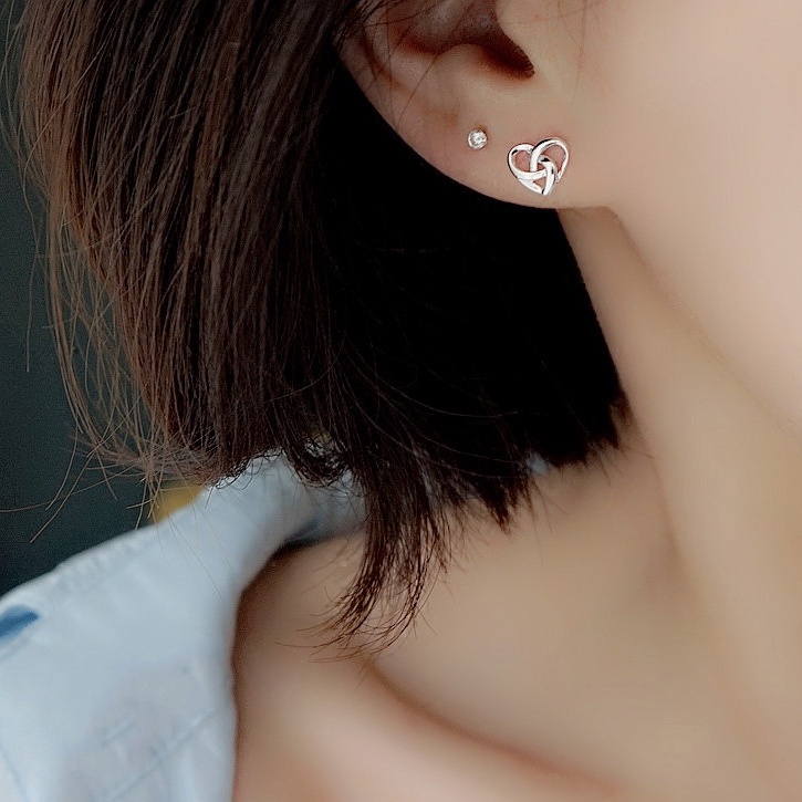 Bông tai Bạc ý 925 trái tim xoắn tròn hoa tai nữ tình yêu