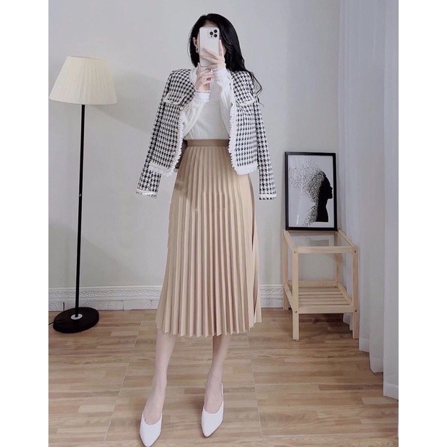 Áo Khoác Nữ Dạ Kẻ Viền Bèo Ngọc - Halinh Shop - Áo Khoác Dạ 2 Lớp Tweed Hàn Quốc Mặc Thu Đông size S M