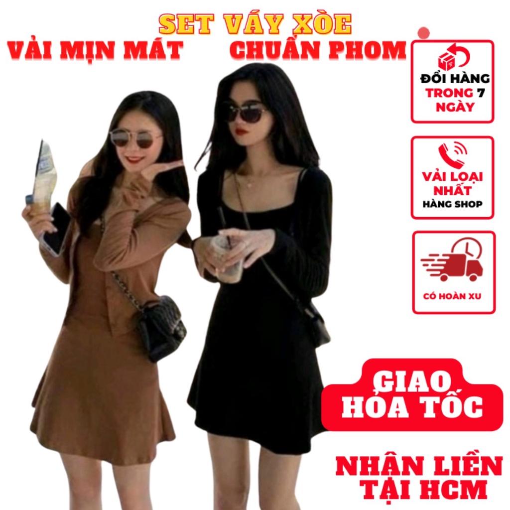 Set đồ nữ sang chảnh bộ váy 2 dây xòe kèm áo khoác tay dài thun gân kiểu hàn quốc sang chảnh mã VD174