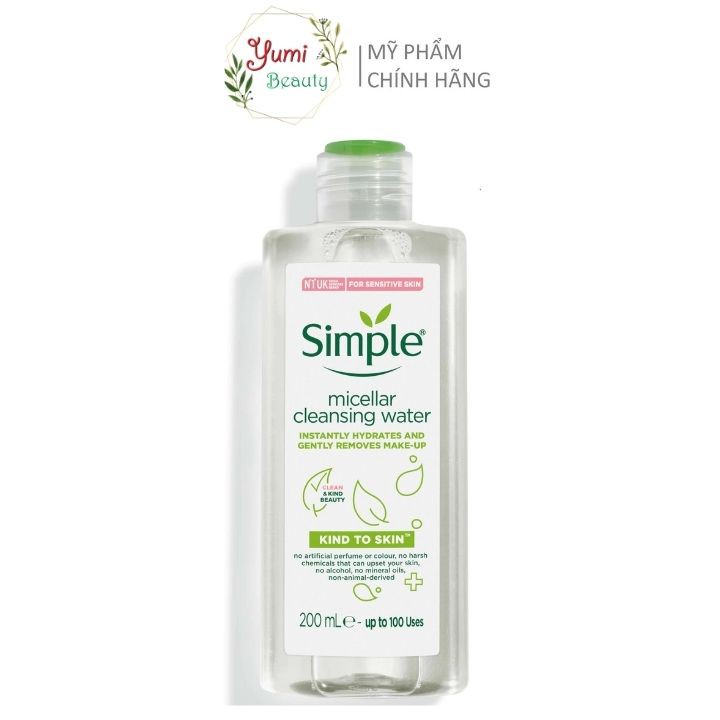 Nước tẩy trang Simple Kind to Skin Micellar Cleansing Water 200ml dành cho da nhạy cảm