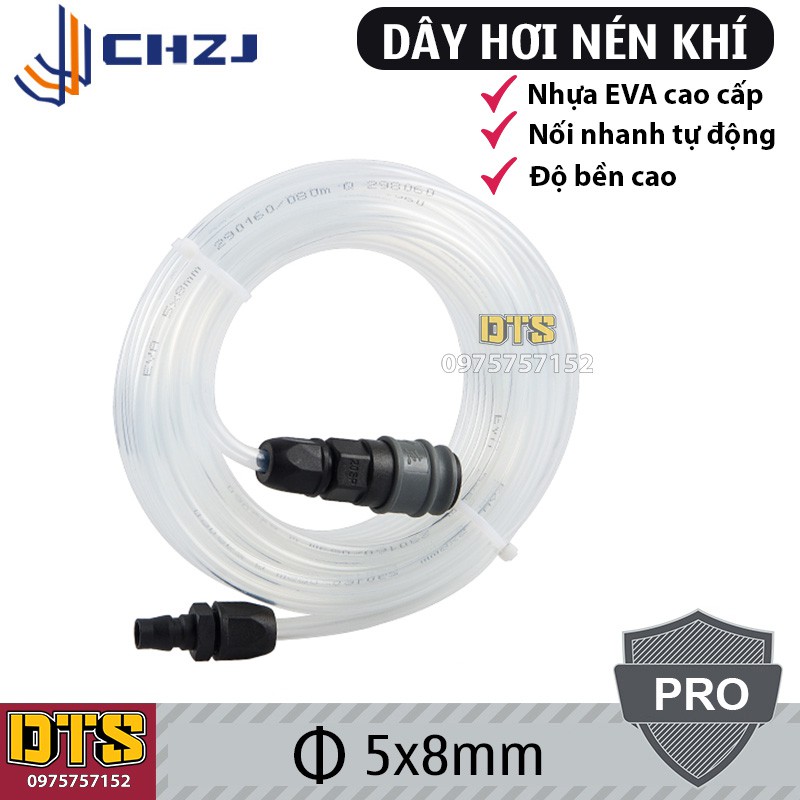 Bộ 10m ống dây hơi khí nén EVA Đài Loan CHZJ 5x8mm, khớp nối nhanh SPPP tự động, chịu áp lực suất cao, độ bền vượt trội