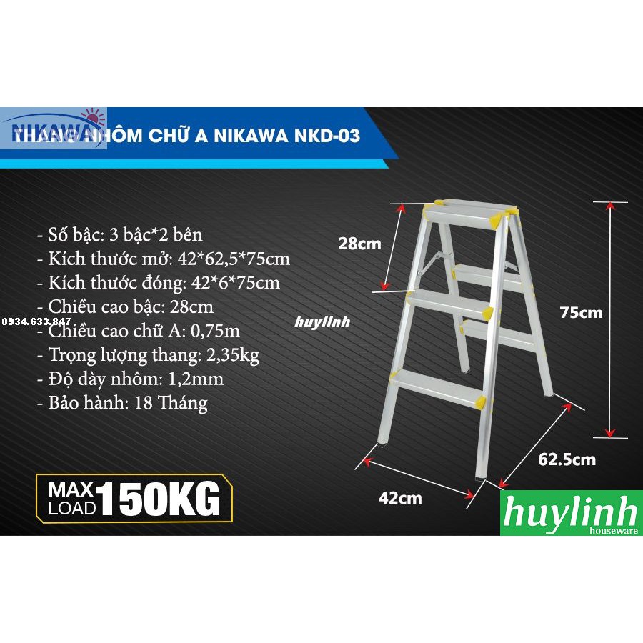 Thang nhôm chữ A Nikawa NKD-03 - 3 bậc