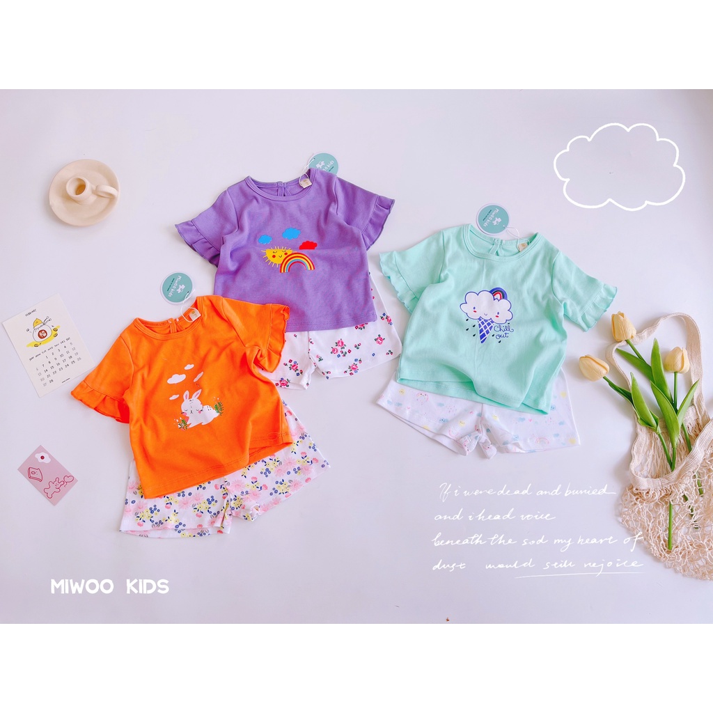 Bộ thun cotton phối tay bèo chính hãng Miwoo siêu xinh cho bé gái bảng màu 2