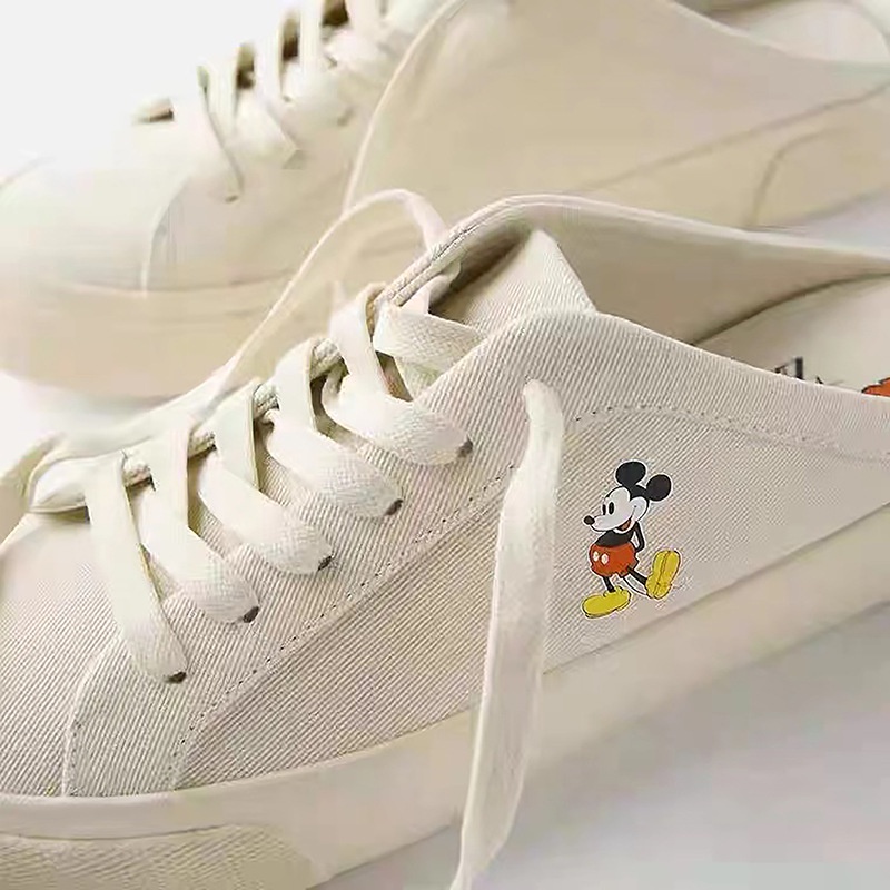 Giày Lười Canvas In Hình Chuột Mickey Dễ Thương