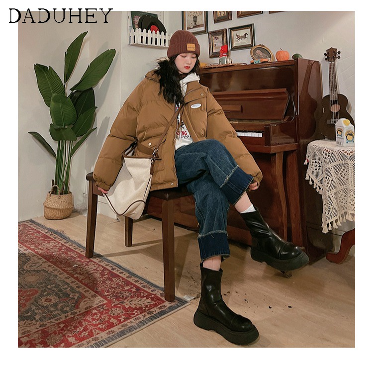 Daduhey Quần denim dài cạp cao ống rộng thời trang Hàn Quốc cổ điển sang trọng cho nữ