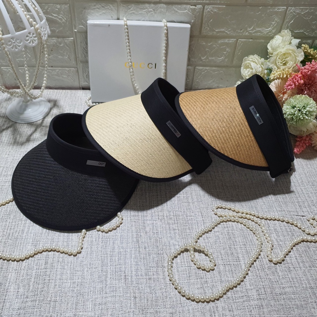 Mũ cói đi biển nón cói nửa đầu Chống năng phong cách HÀN QUỐC