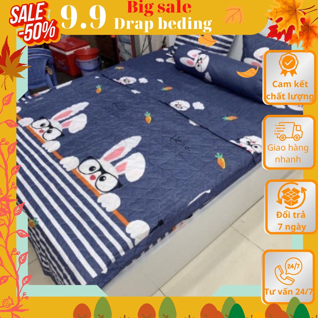 Ga bọc đệm ga chun kích thước 2mx2m2 - mẫu thỏ đeo kính