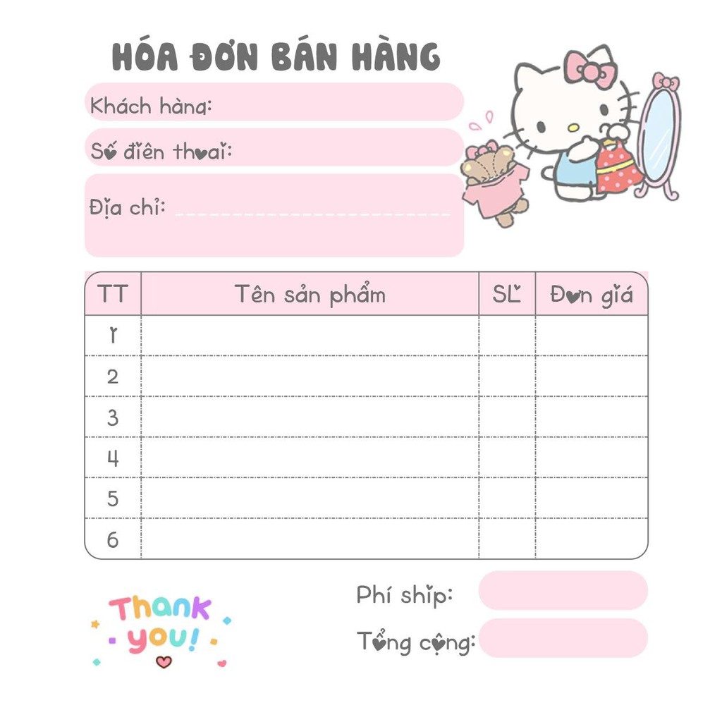 [MUA 10 CUỐN TẶNG 1 CUỐN] Hoá đơn bán hàng mini online dễ thương