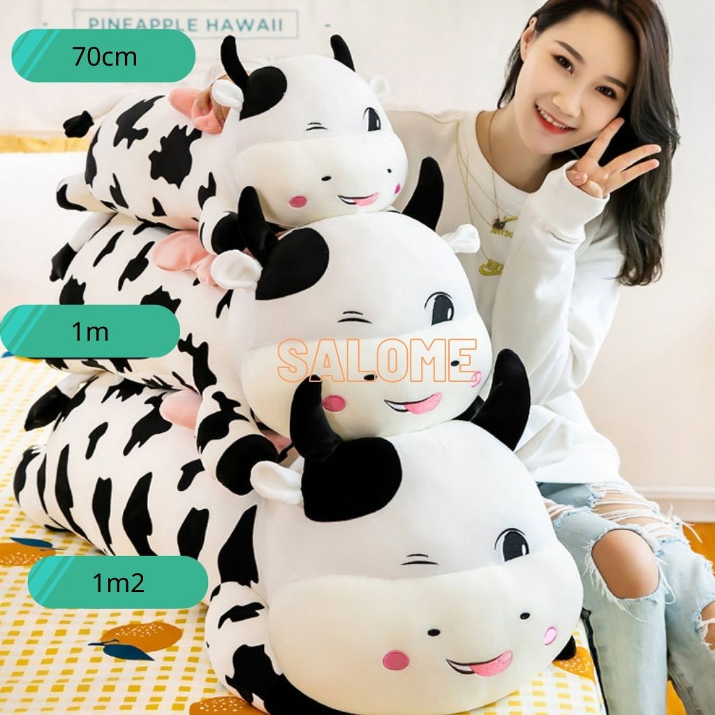 Gấu Bông Bò Sữa Cánh Tiên 1m2 tphcm, Bò sữa Cute Chất Liệu Vải Miniso Cao Cấp, Bò Sữa Nằm Nháy Mắt Salome