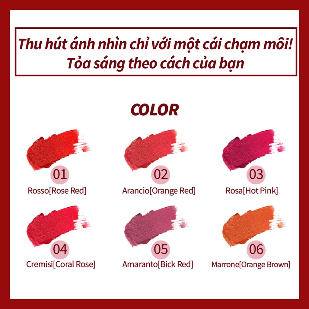 OnePick) Son kem siêu mịn, lên màu chuẩn, nhẹ môi, lâu trôi, màu sắc quyến rũ [ShionLe PAPARAZZI VELVET TINT 4.5g 6 màu] | BigBuy360 - bigbuy360.vn