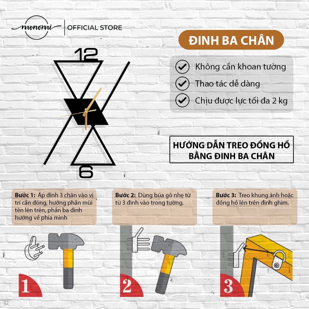 Đồng Hồ Decor CNC Triangle Large Hình Tam Giác Chống Thấm Nước THE MONOMI - C017