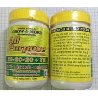 Phân bón lá NPK 20-20-20+TE cho hoa lan, cây cảnh lọ 100gram.