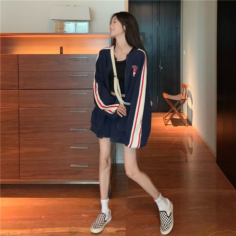 COZOK Set áo khoác tay dài dáng rộng + quần short thể thao thời trang cho nữ