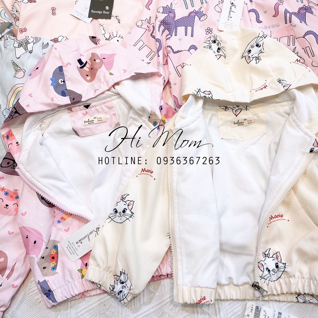 Áo khoác gió thu đông 2 lớp size NHÍ xịn đẹp cho bé gái từ 6 đến 18kg.