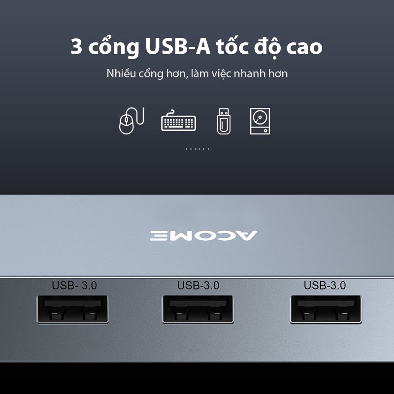 USB HUB Chuyển Đổi Type-C Acome AHT900 11 in 1 Cổng USB 3.0, SD/Micro Dành Cho Laptop