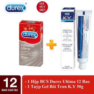 Hộp 12 cái Bao Cao Su SIÊU MỎNG Durex Fetherlite. Tặng 1 Tuýt Gel Bôi Trơn KY