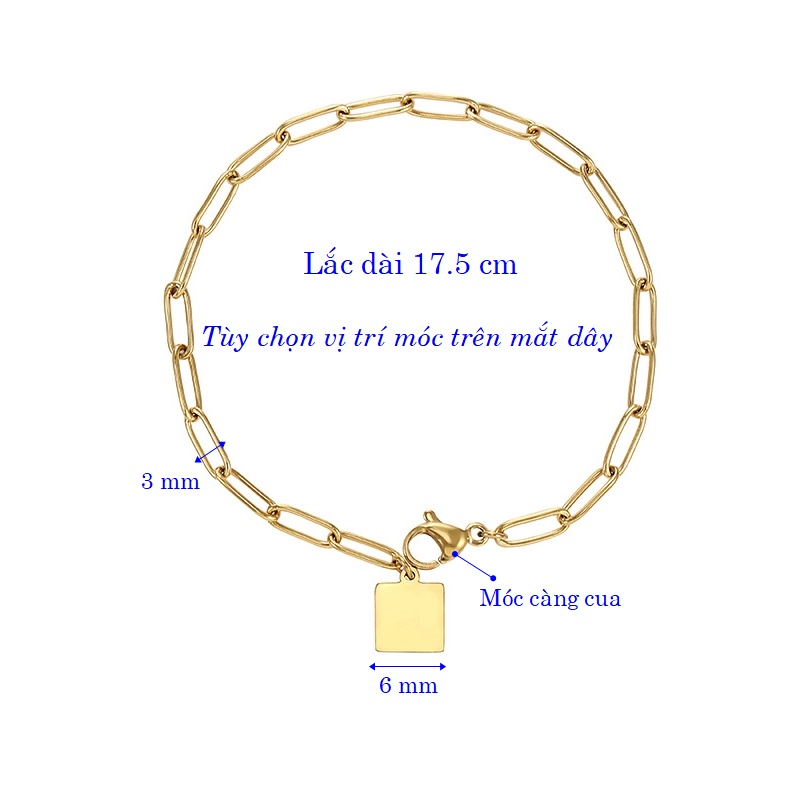 Lắc tay titan nữ dây mắt xích thời trang mặt vuông không đen gỉ