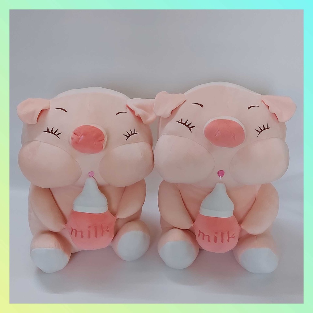Gâu bông heo ôm binh sữa cute 50 cm ,thú bông lợn bú bình vải nhung
