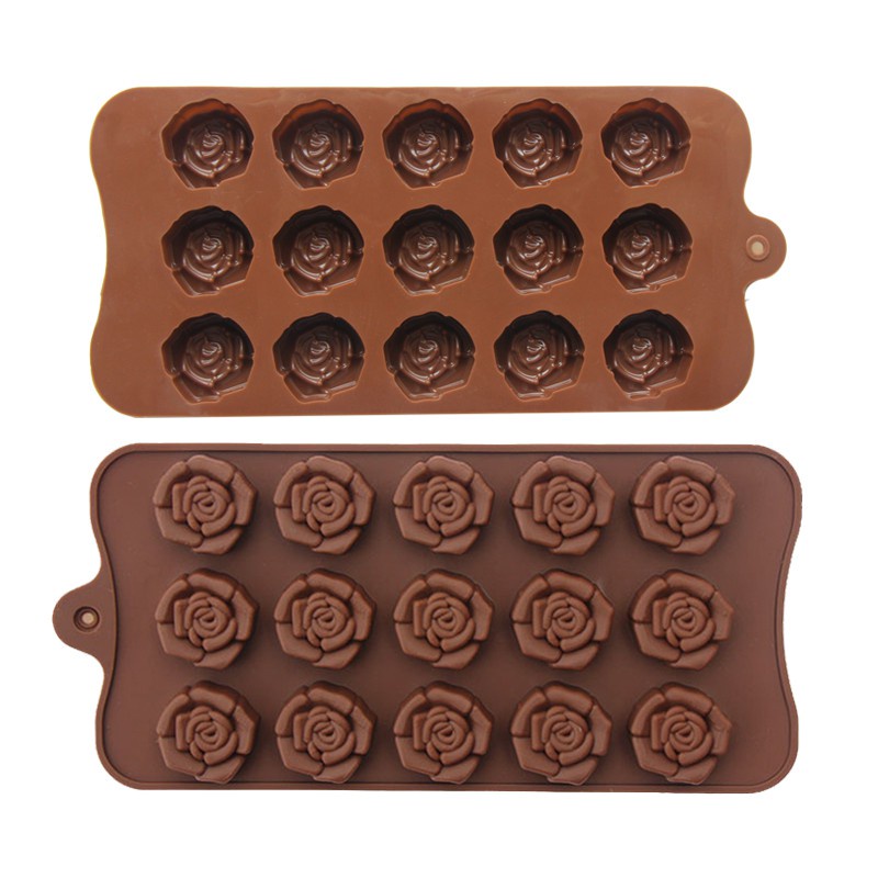 Khuôn Silicone 15 Ngăn Tạo Hình Hoa Hồng Trang Trí Bánh